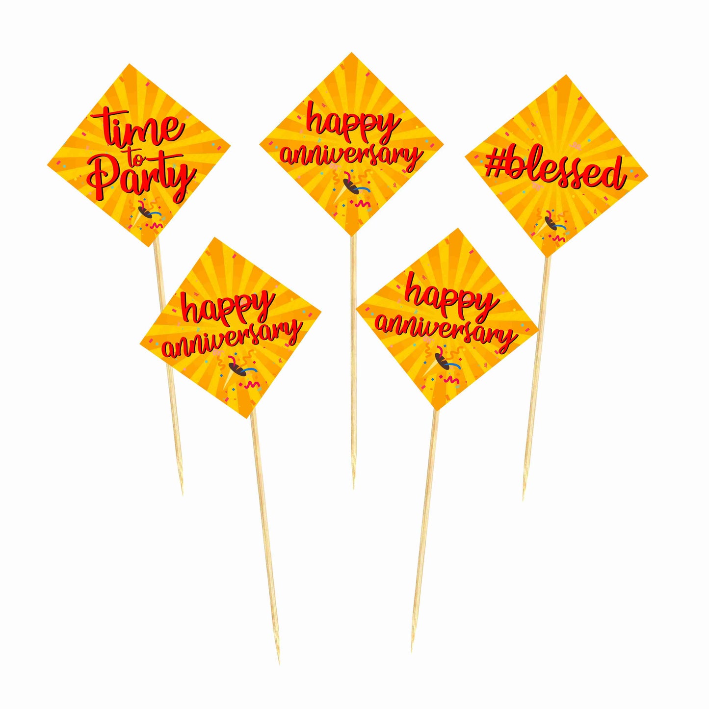 Happy Anniversary Cake Topper Pack of 10 Nos for Cake Decoration Theme Party Item For Boys Girls Adults Birthday Theme Decor