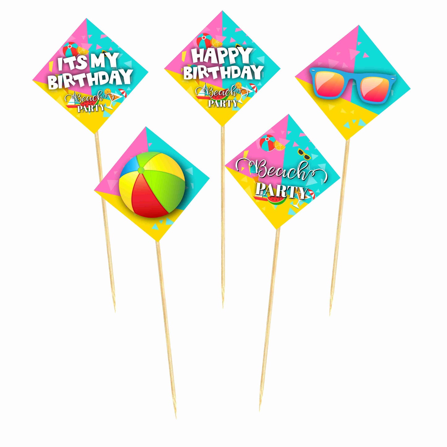 Beach Party Theme Cake Topper Pack of 10 Nos for Birthday Cake Decoration Theme Party Item For Boys Girls Adults Birthday Theme Decor