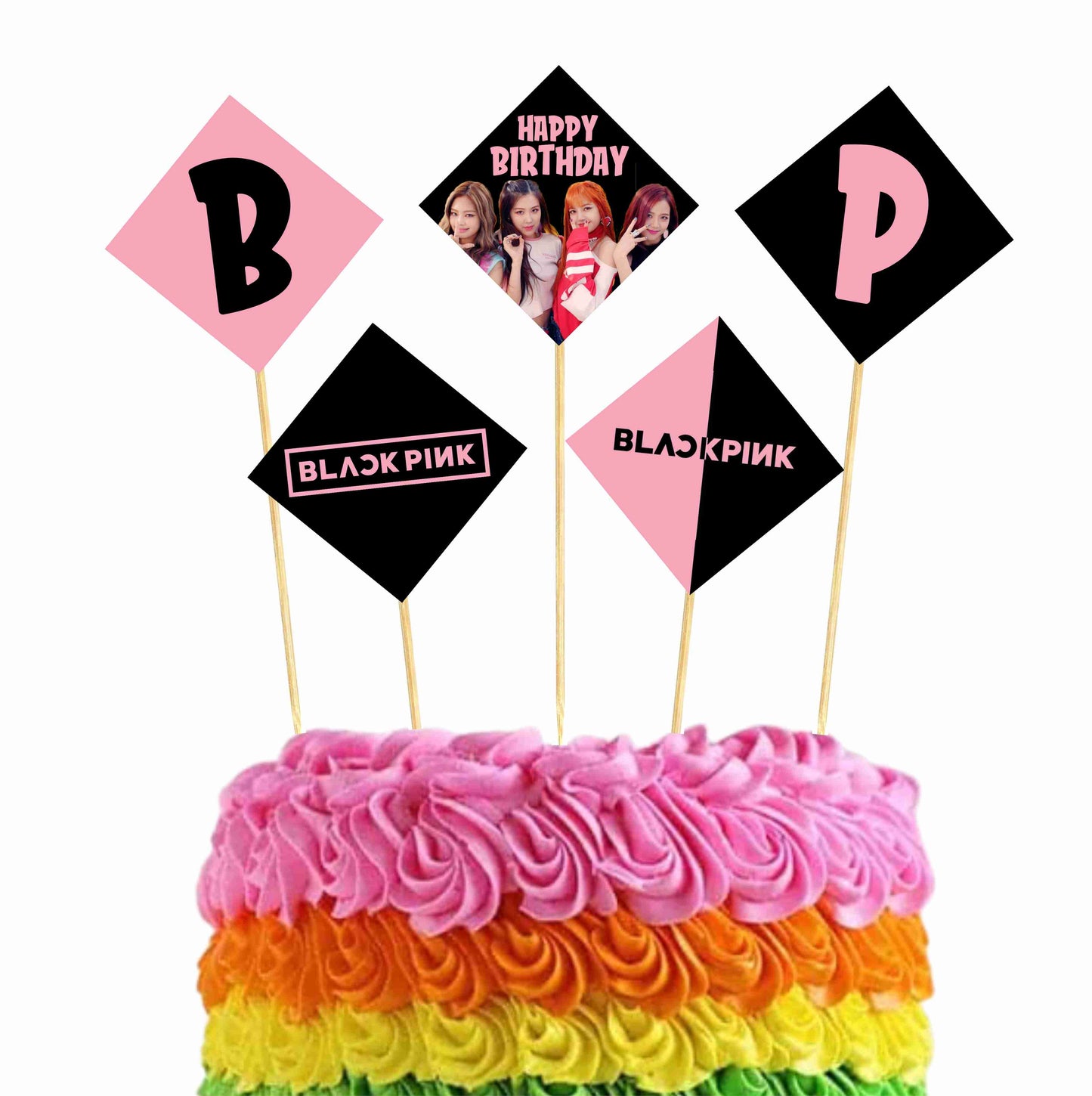 Black Pink Theme Cake Topper Pack of 10 Nos for Birthday Cake Decoration Theme Party Item For Boys Girls Adults Birthday Theme Decor