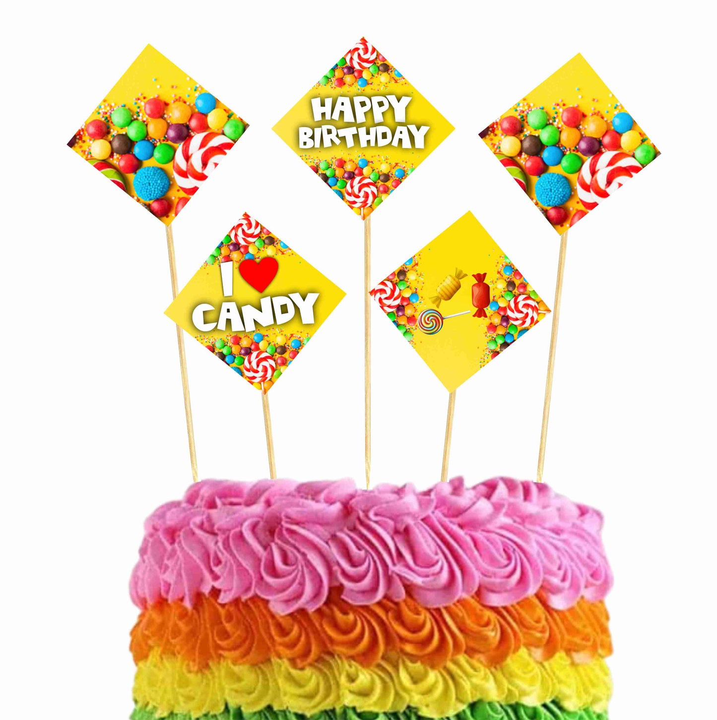 Candy Theme Cake Topper Pack of 10 Nos for Birthday Cake Decoration Theme Party Item For Boys Girls Adults Birthday Theme Decor