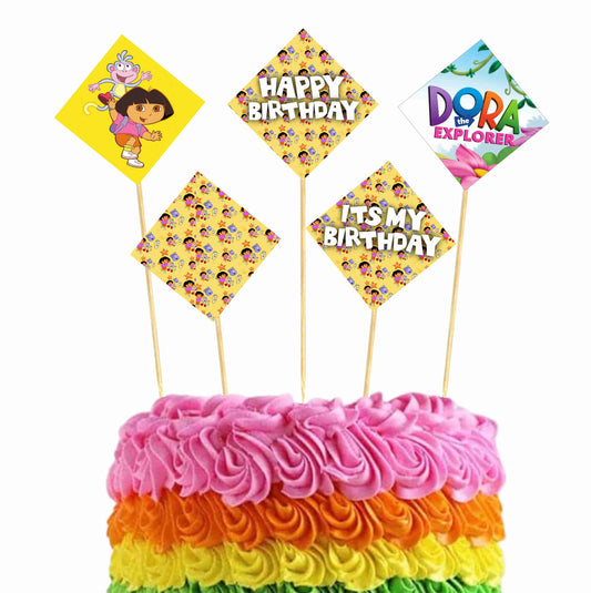 Dora Theme Cake Topper Pack of 10 Nos for Birthday Cake Decoration Theme Party Item For Boys Girls Adults Birthday Theme Decor