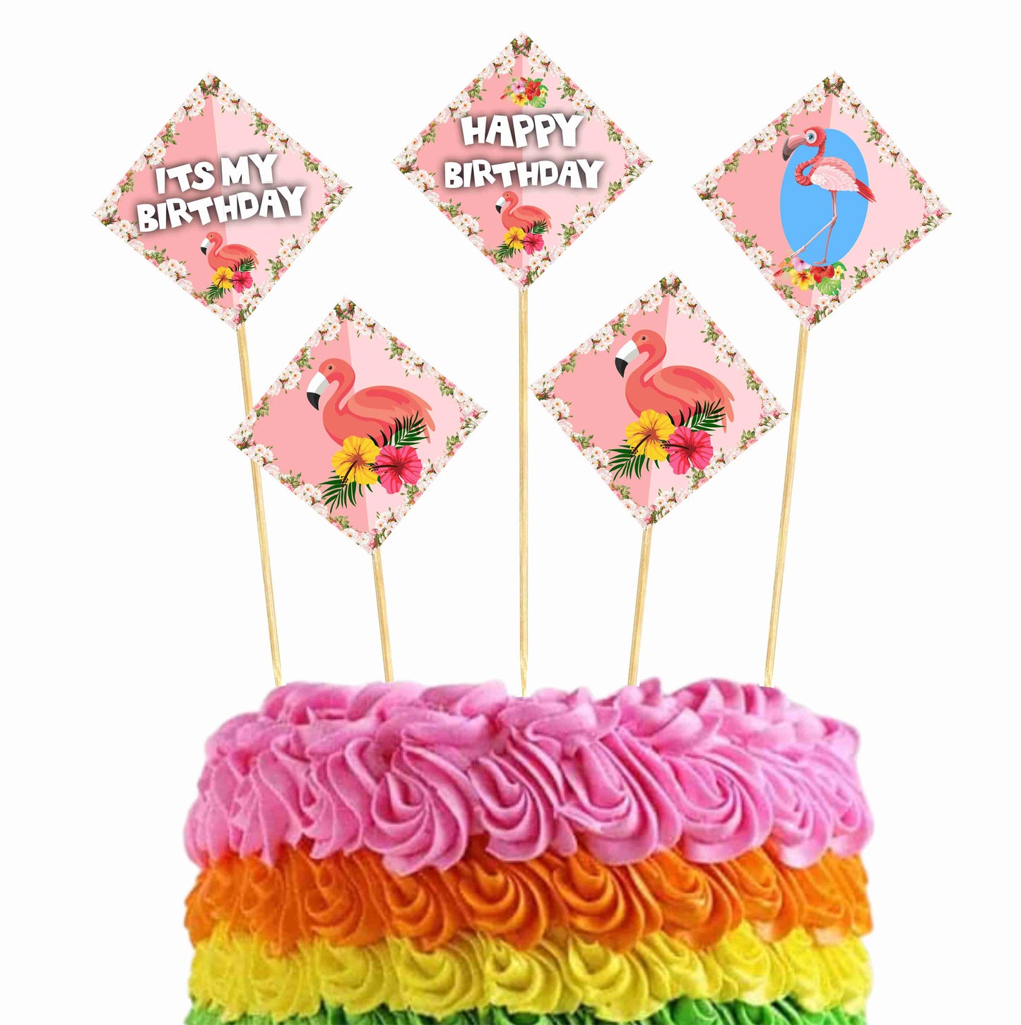 Flamingo Theme Cake Topper Pack of 10 Nos for Birthday Cake Decoration Theme Party Item For Boys Girls Adults Birthday Theme Decor
