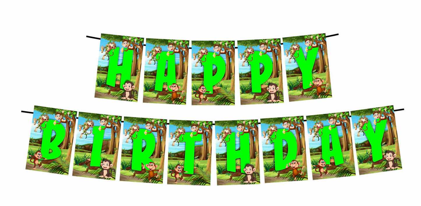 Monkey Theme Happy Birthday Banner for Photo Shoot Backdrop and Theme Party