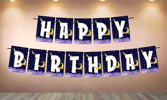 Moon and Stars Theme Happy Birthday Banner for Photo Shoot Backdrop and Theme Party