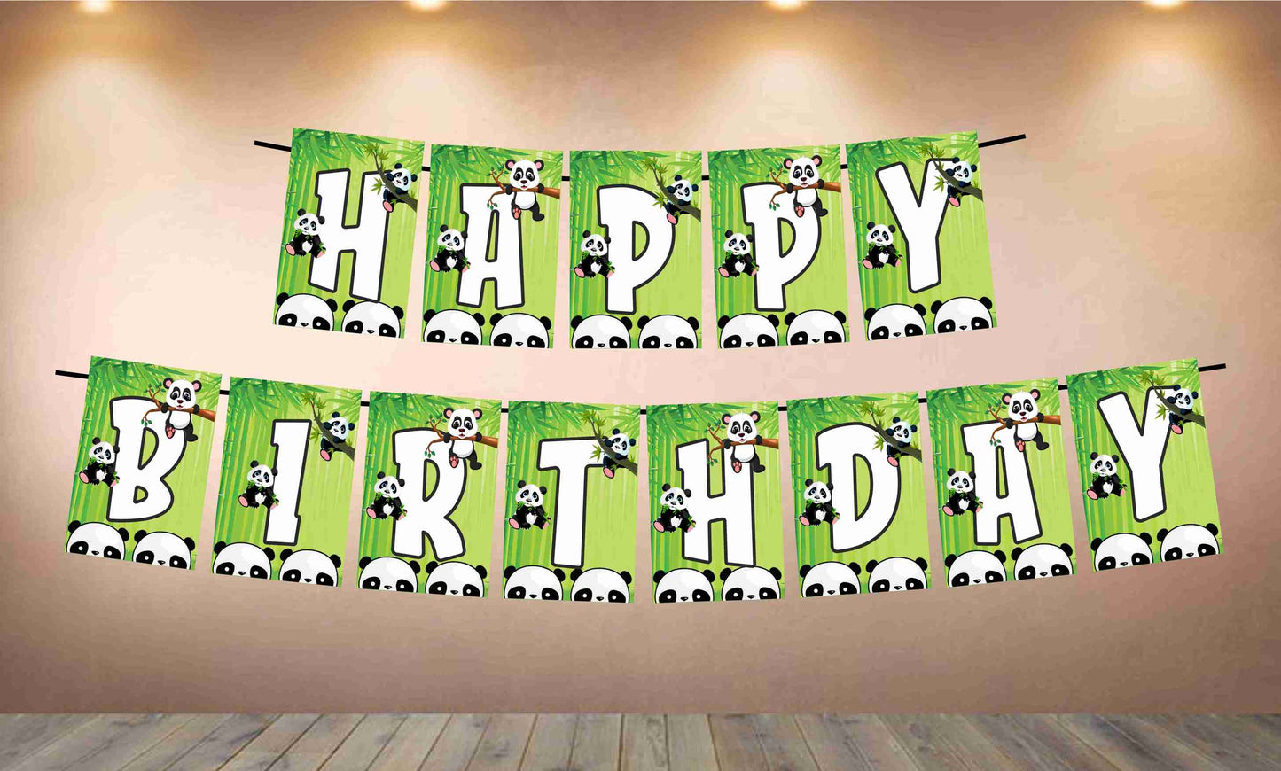 Panda Theme Happy Birthday Banner for Photo Shoot Backdrop and Theme Party