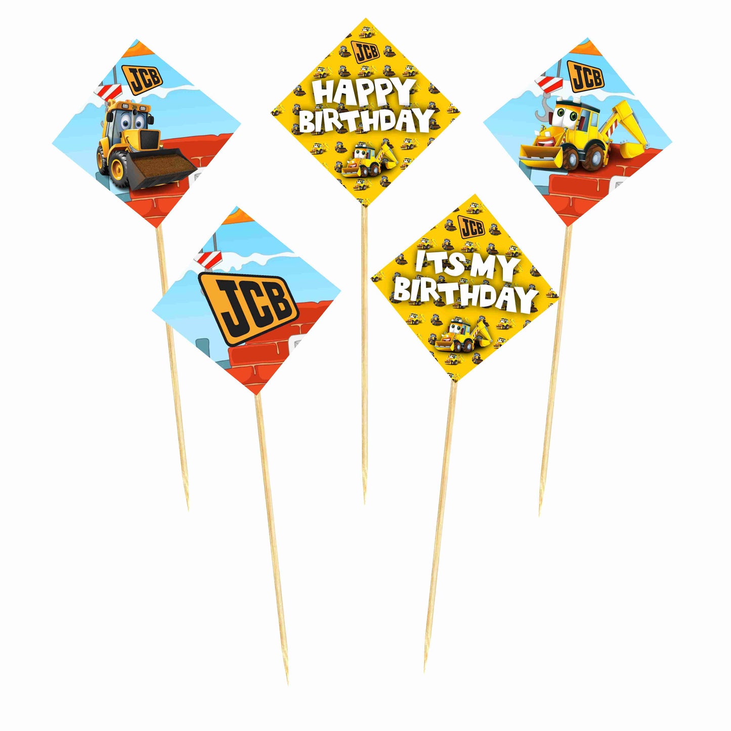 JCB Theme Cake Topper Pack of 10 Nos for Birthday Cake Decoration Theme Party Item For Boys Girls Adults Birthday Theme Decor