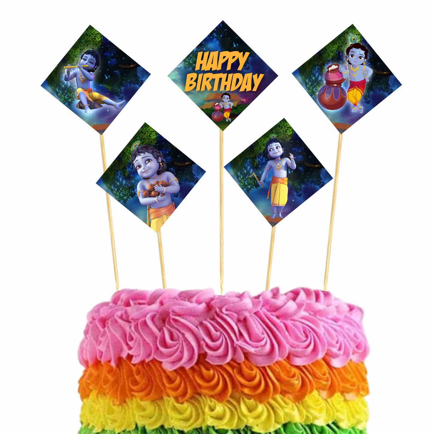 Krishna Theme Cake Topper Pack of 10 Nos for Birthday Cake Decoration Theme Party Item For Boys Girls Adults Birthday Theme Decor