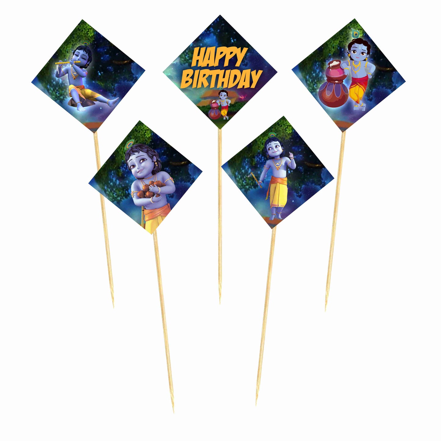 Krishna Theme Cake Topper Pack of 10 Nos for Birthday Cake Decoration Theme Party Item For Boys Girls Adults Birthday Theme Decor