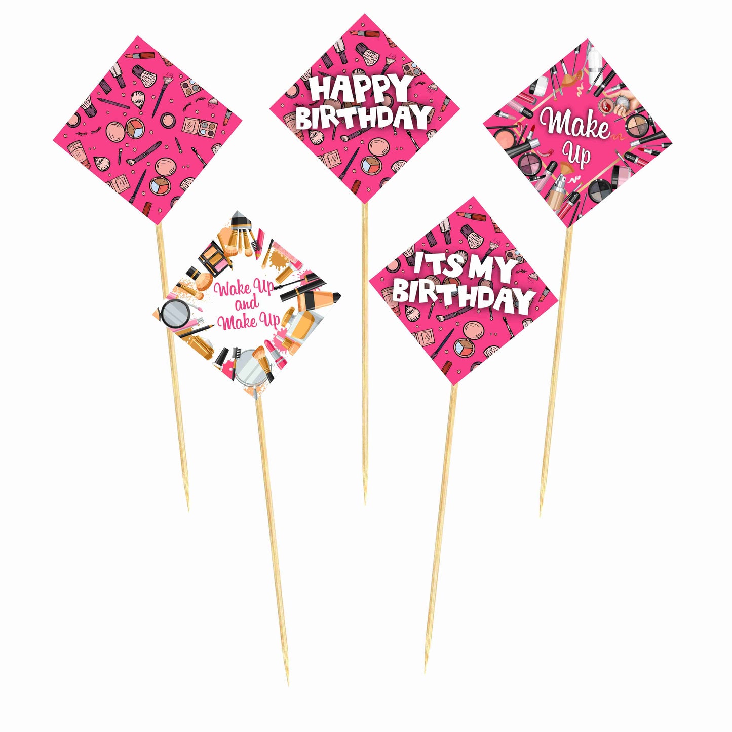 Make Up Theme Cake Topper Pack of 10 Nos for Birthday Cake Decoration Theme Party Item For Boys Girls Adults Birthday Theme Decor