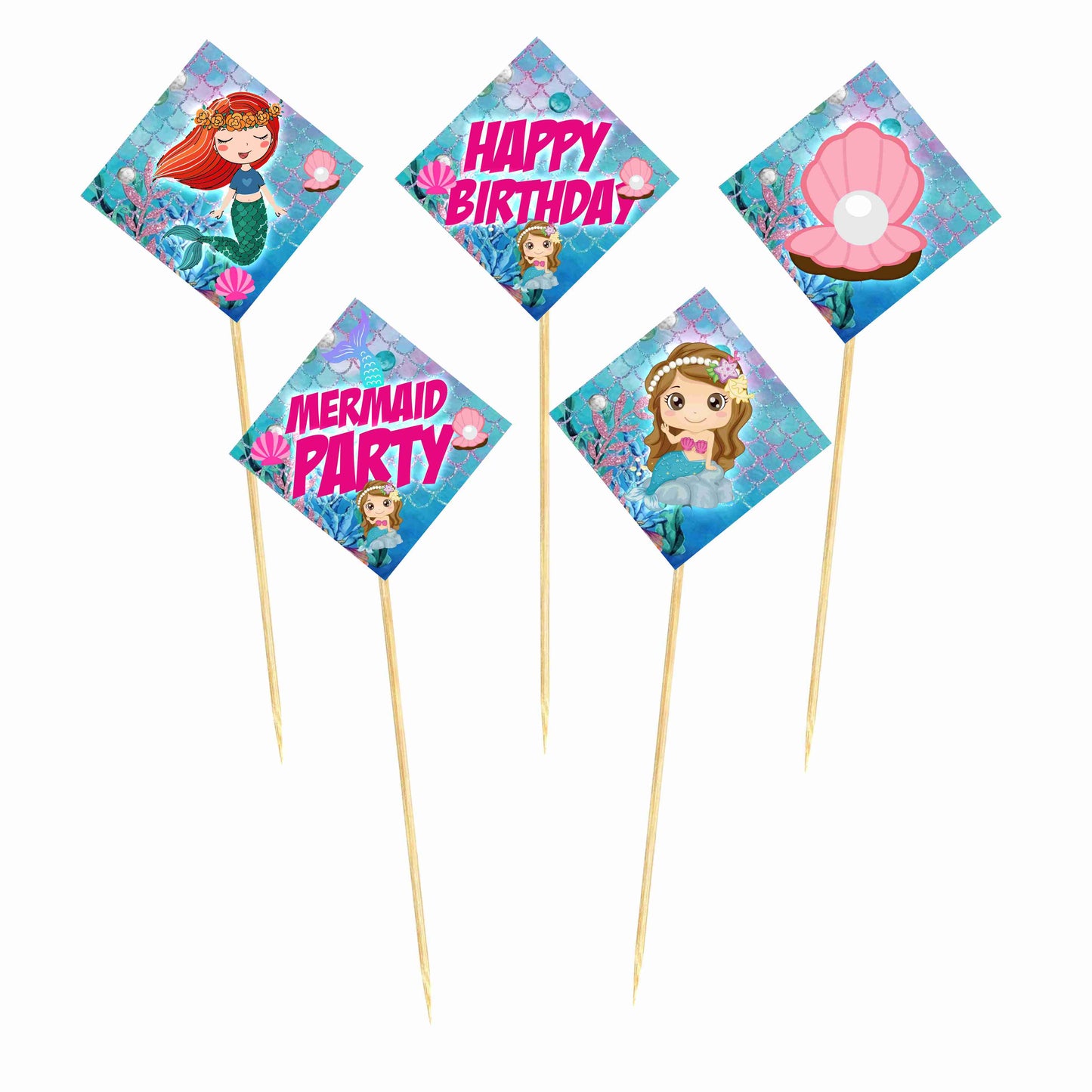 Mermaid Theme Cake Topper Pack of 10 Nos for Birthday Cake Decoration Theme Party Item For Boys Girls Adults Birthday Theme Decor