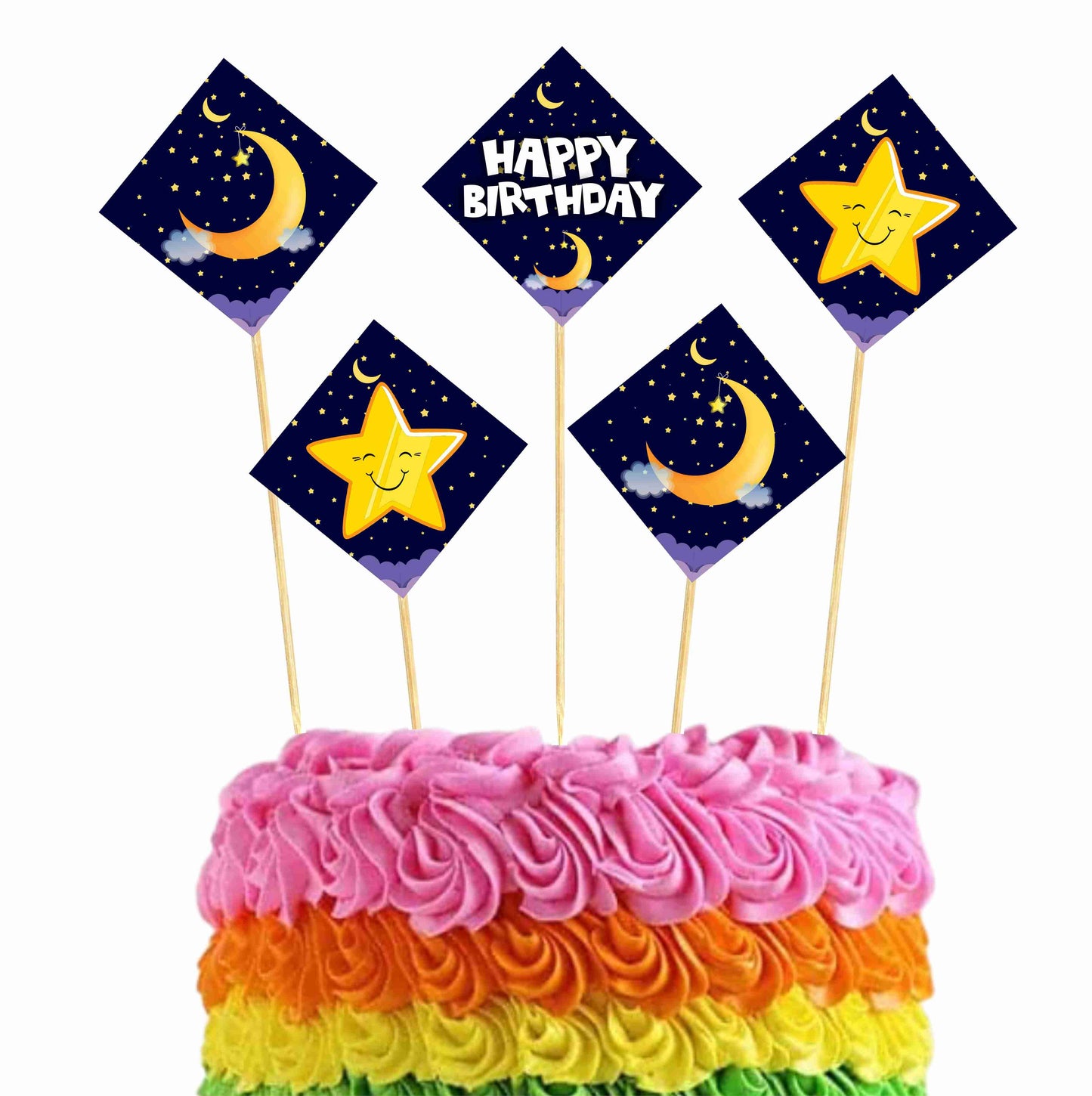 Moon and Stars Theme Cake Topper Pack of 10 Nos for Birthday Cake Decoration Theme Party Item For Boys Girls Adults Birthday Theme Decor