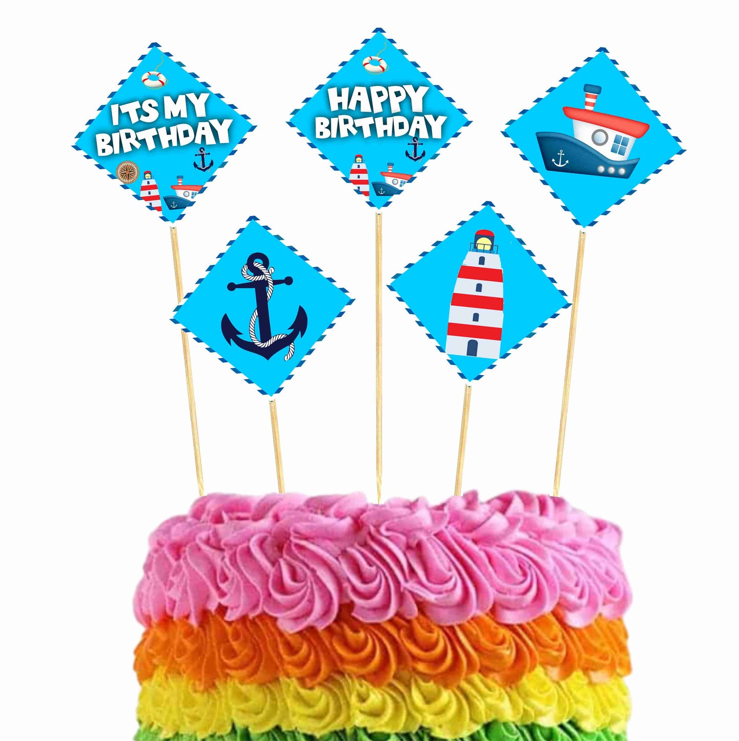 Sailor Theme Cake Topper Pack of 10 Nos for Birthday Cake Decoration Theme Party Item For Boys Girls Adults Birthday Theme Decor