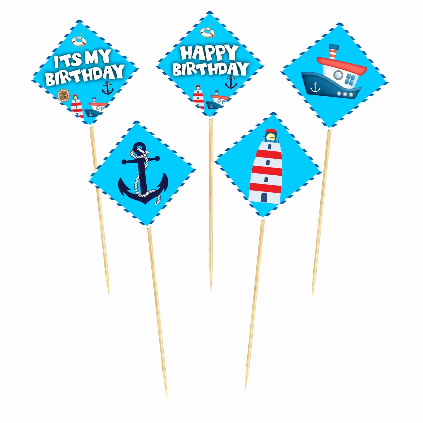 Sailor Theme Cake Topper Pack of 10 Nos for Birthday Cake Decoration Theme Party Item For Boys Girls Adults Birthday Theme Decor