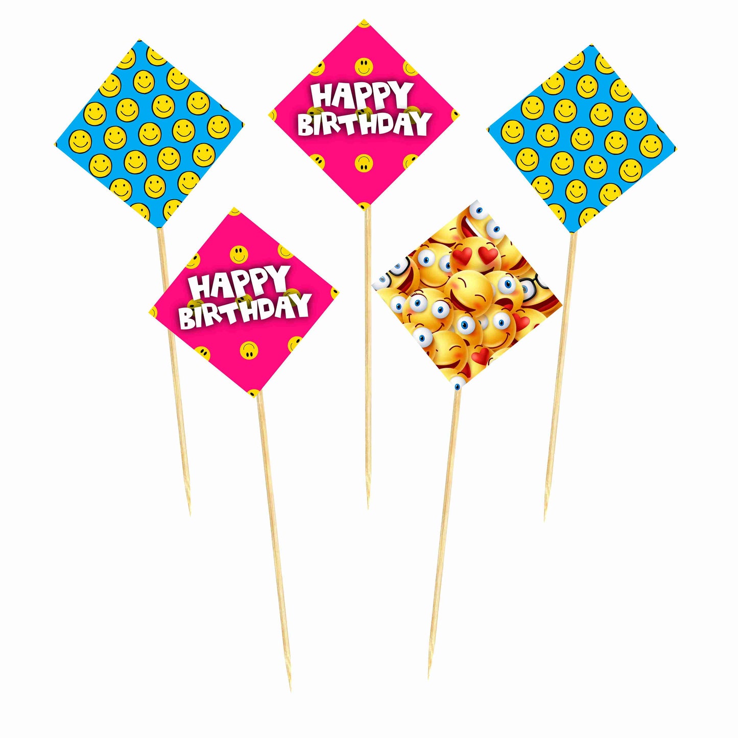 Smiley Theme Cake Topper Pack of 10 Nos for Birthday Cake Decoration Theme Party Item For Boys Girls Adults Birthday Theme Decor