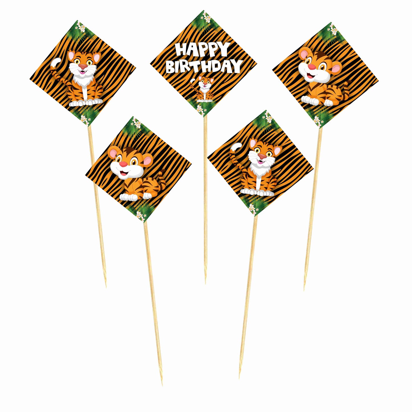 Tiger Theme Cake Topper Pack of 10 Nos for Birthday Cake Decoration Theme Party Item For Boys Girls Adults Birthday Theme Decor