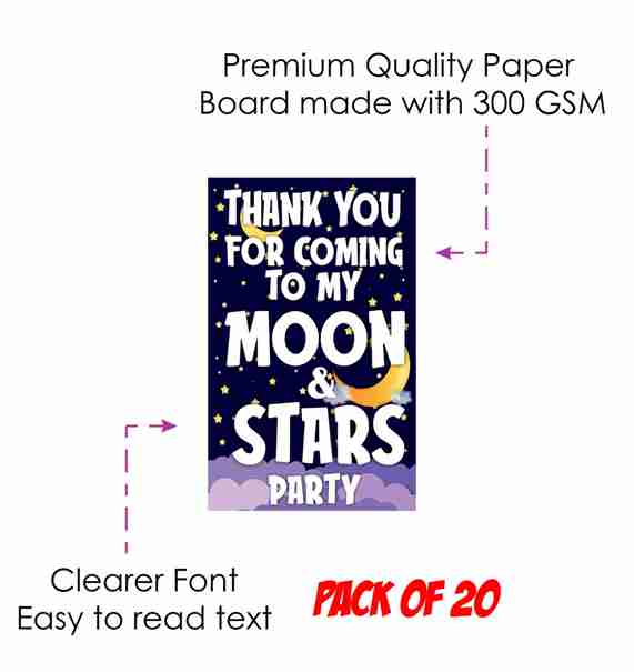Moon and Stars theme Return Gifts Thank You Tags Thank u Cards for Gifts 20 Nos Cards and Glue Dots