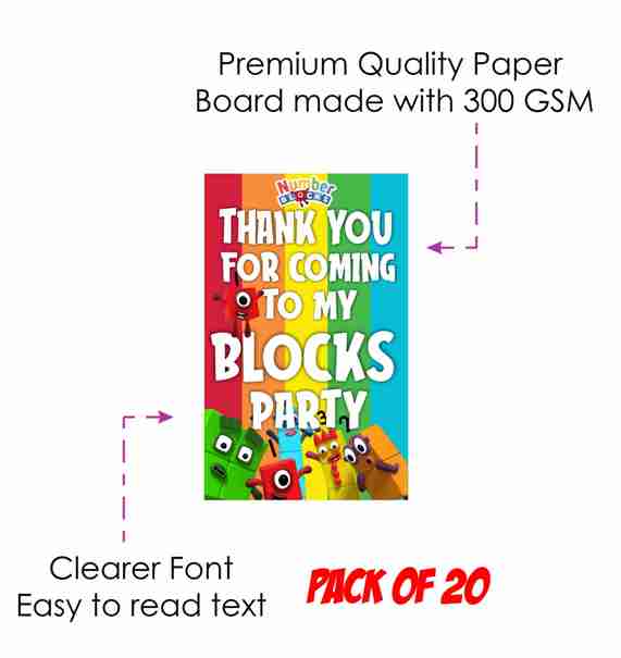 Number Blocks theme Return Gifts Thank You Tags Thank u Cards for Gifts 20 Nos Cards and Glue Dots