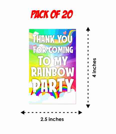 Rainbow theme Return Gifts Thank You Tags Thank u Cards for Gifts 20 Nos Cards and Glue Dots