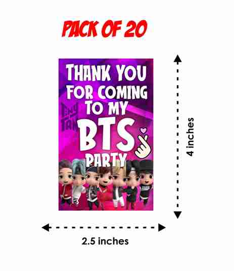 Tiny Tans BTS theme Return Gifts Thank You Tags Thank u Cards for Gifts 20 Nos Cards and Glue Dots