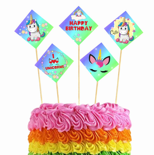 Unicorn Theme Cake Topper Pack of 10 Nos for Birthday Cake Decoration Theme Party Item For Boys Girls Adults Birthday Theme Decor