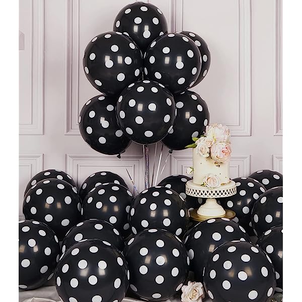 Black Polka Dot 12 inches Balloon Pack of 10 for birthday decoration, Anniversary Weddings Engagement, Baby Shower, New Year decoration, Theme Party balloons