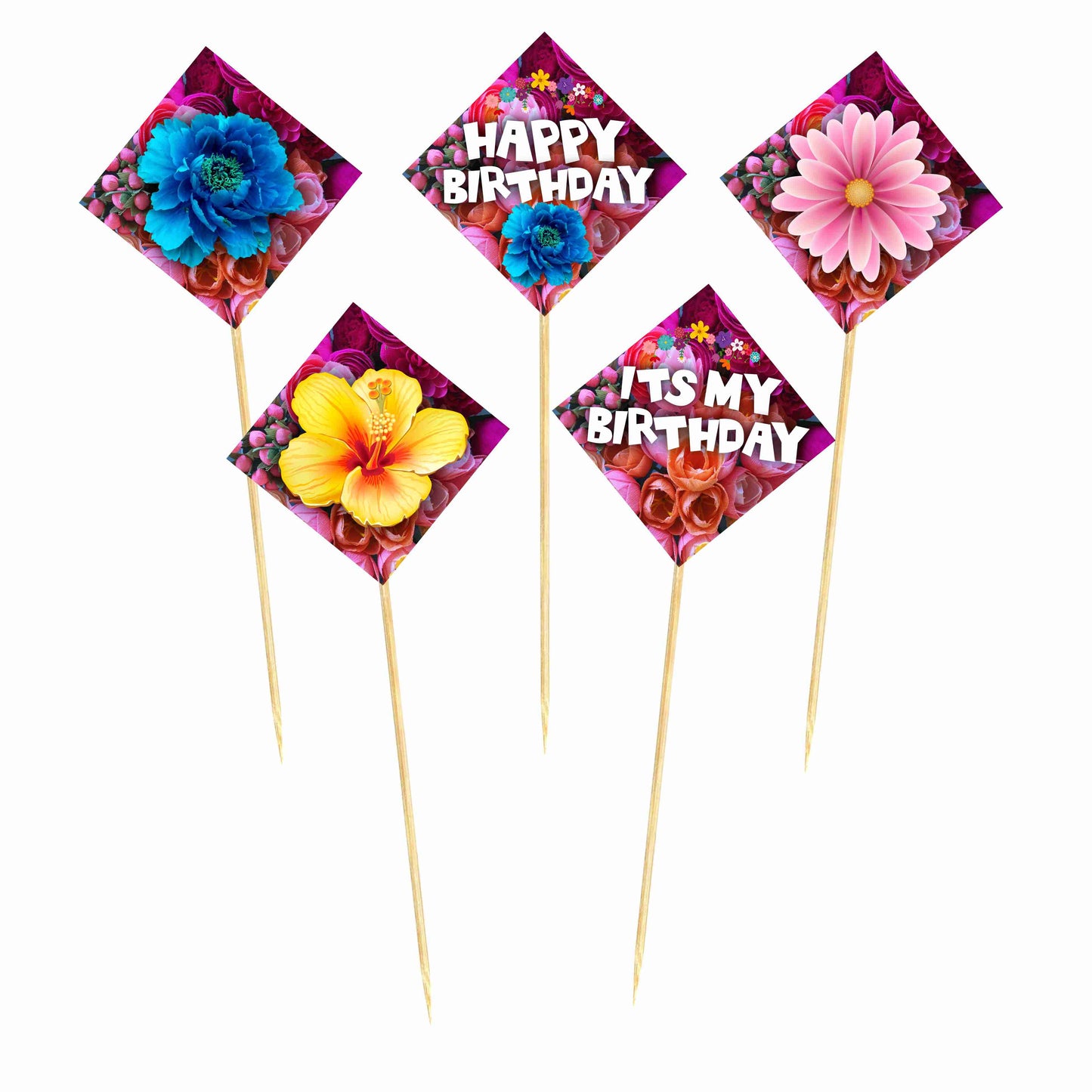 Floral Flowers Theme Cake Topper Pack of 10 Nos for Birthday Cake Decoration Theme Party Item For Boys Girls Adults Birthday Theme Decor