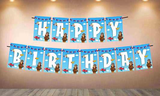 Pilot Theme Happy Birthday Banner for Photo Shoot Backdrop and Theme Party