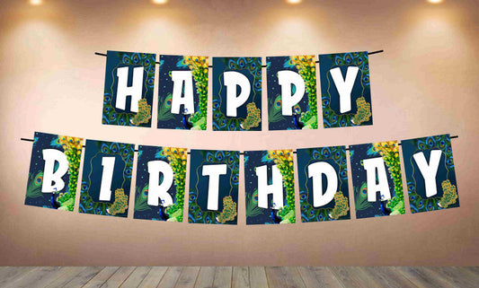 Peacock Theme Happy Birthday Banner for Photo Shoot Backdrop and Theme Party