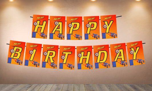 Nerf Theme Happy Birthday Banner for Photo Shoot Backdrop and Theme Party