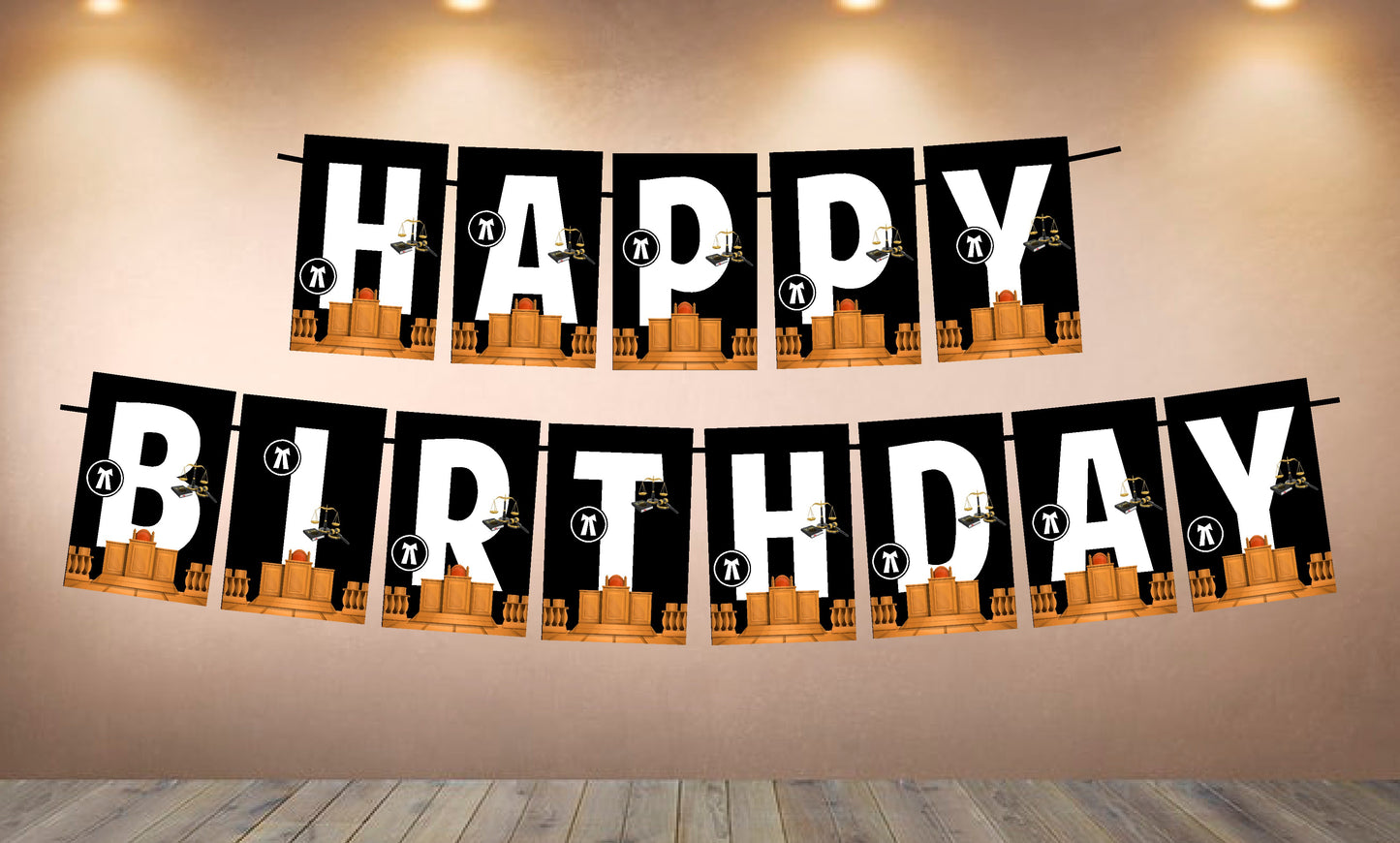 Lawyer Theme Happy Birthday Banner for Photo Shoot Backdrop and Theme Party