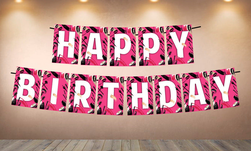 Make Up Theme Happy Birthday Banner for Photo Shoot Backdrop and Theme Party