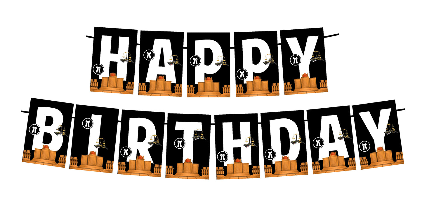Lawyer Theme Happy Birthday Banner for Photo Shoot Backdrop and Theme Party