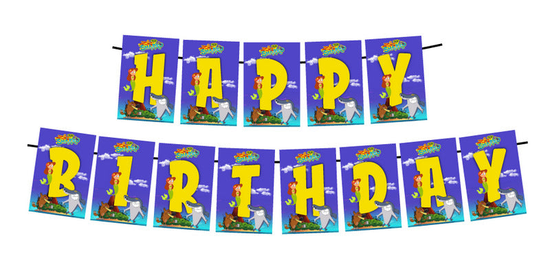 Zig and Sharko Theme Happy Birthday Banner for Photo Shoot Backdrop and Theme Party