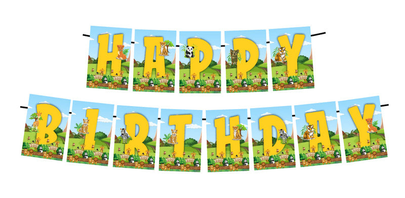 Zoo Theme Happy Birthday Banner for Photo Shoot Backdrop and Theme Party