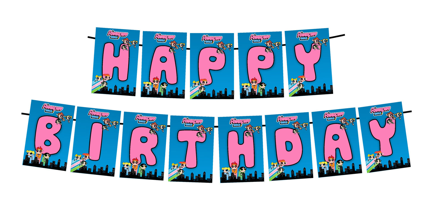 Power Puff Girls Theme Happy Birthday Banner for Photo Shoot Backdrop and Theme Party