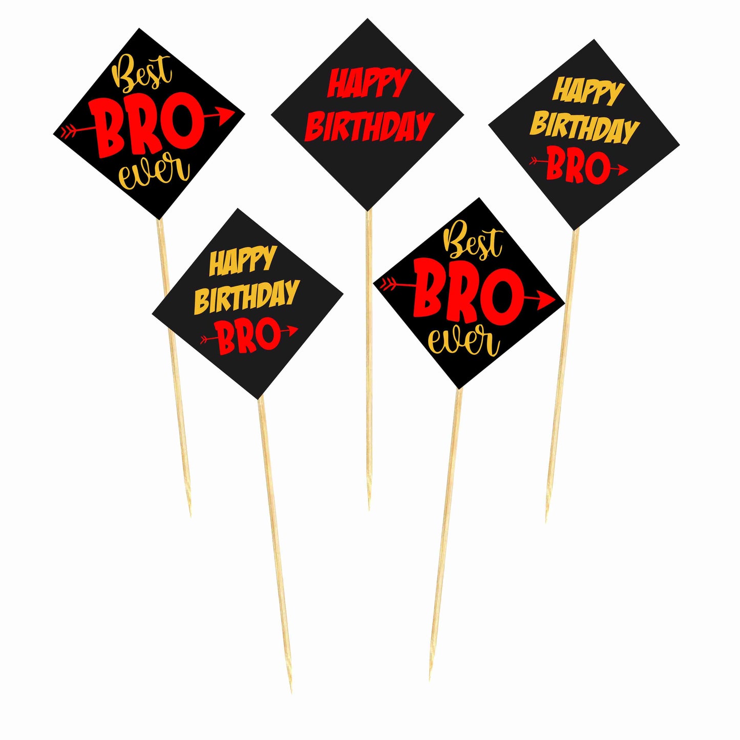 Happy Birthday Bro Cake Topper Pack of 10 Nos for Birthday Cake Decoration Theme Party Item