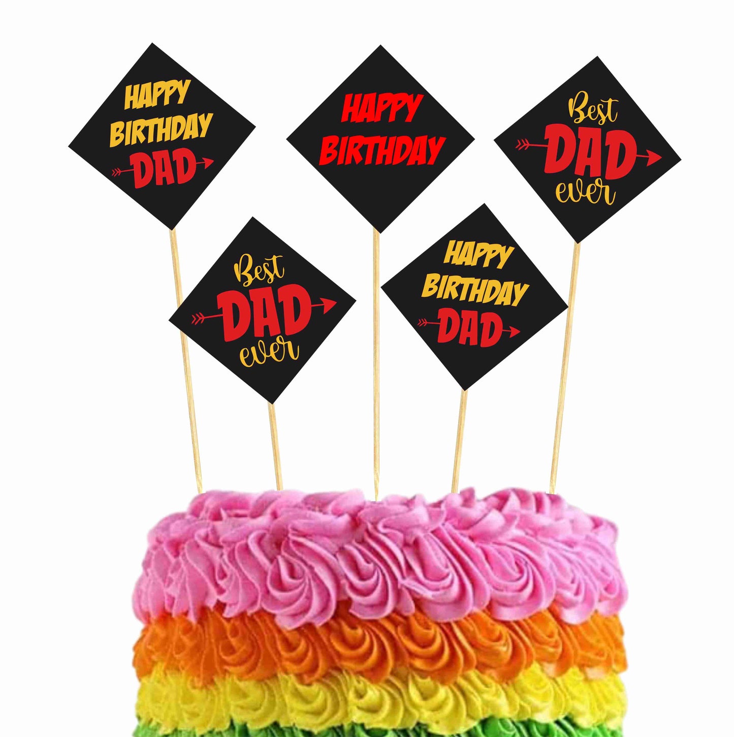Happy Birthday Dad Cake Topper Pack of 10 Nos for Birthday Cake Decoration Theme Party Item
