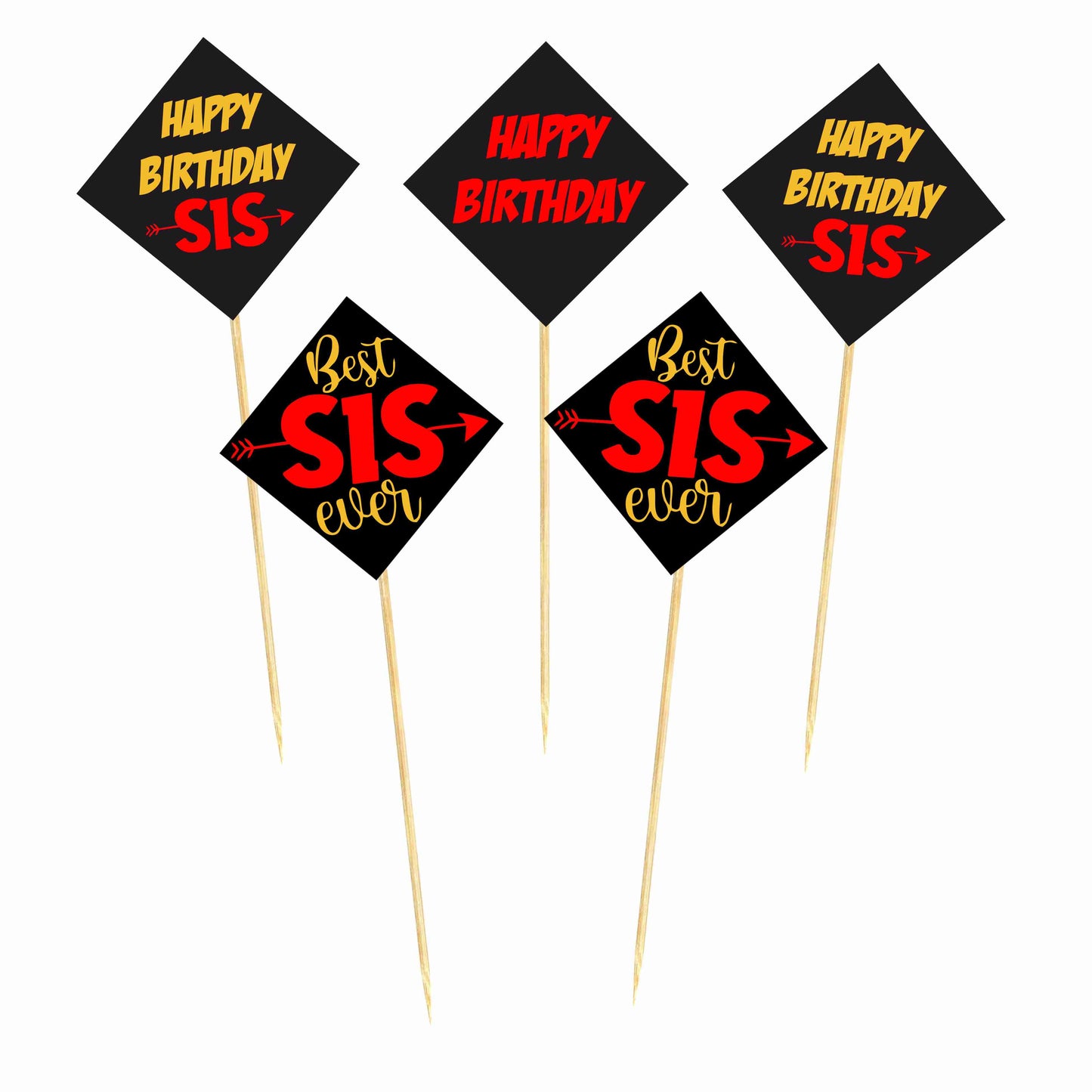 Happy Birthday Sis Cake Topper Pack of 10 Nos for Birthday Cake Decoration Theme Party Item
