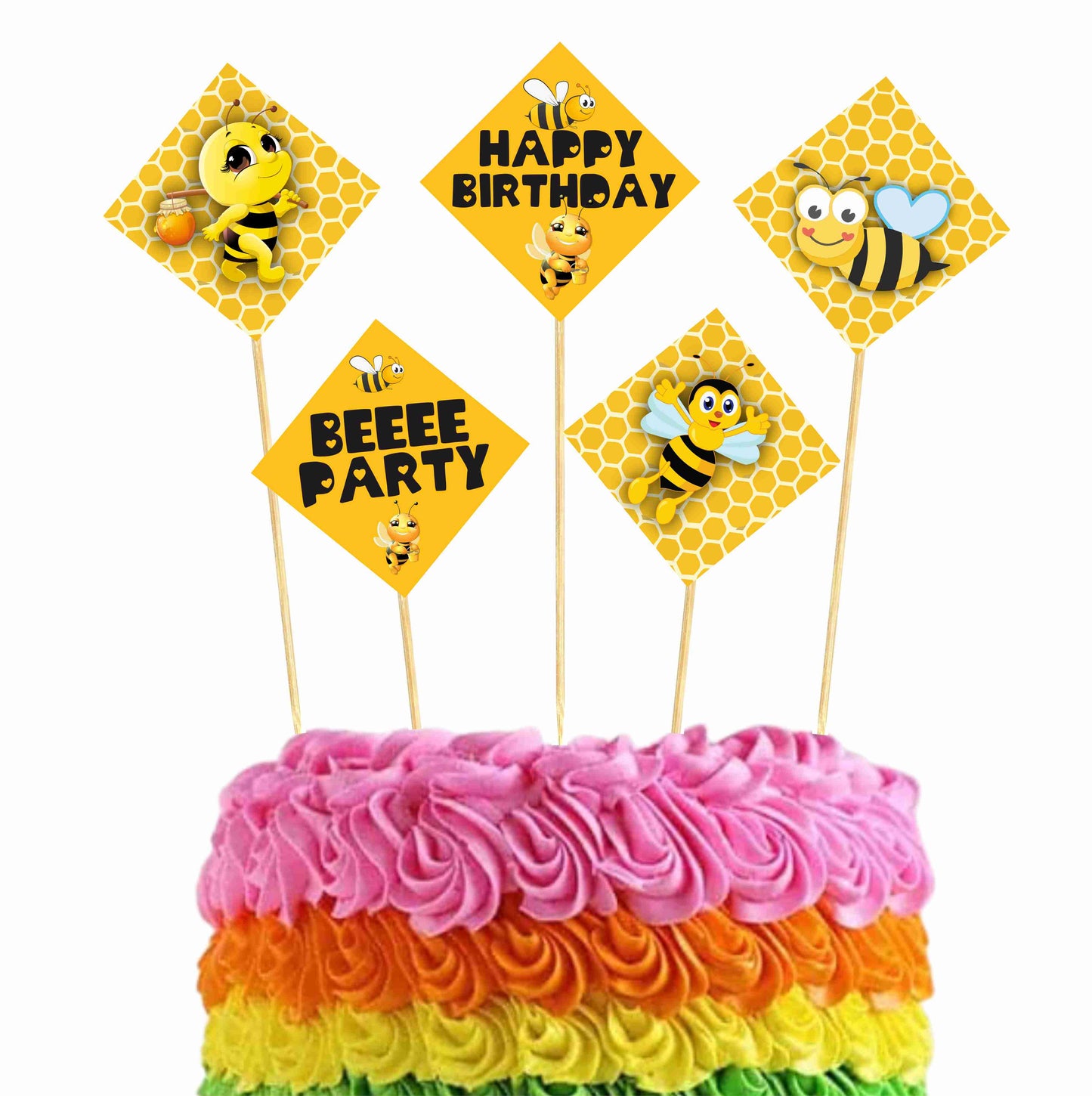 Honey Bee Theme Cake Topper Pack of 10 Nos for Birthday Cake Decoration Theme Party Item For Boys Girls Adults Birthday Theme Decor