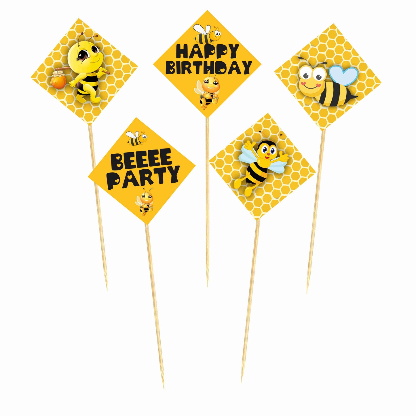Honey Bee Theme Cake Topper Pack of 10 Nos for Birthday Cake Decoration Theme Party Item For Boys Girls Adults Birthday Theme Decor