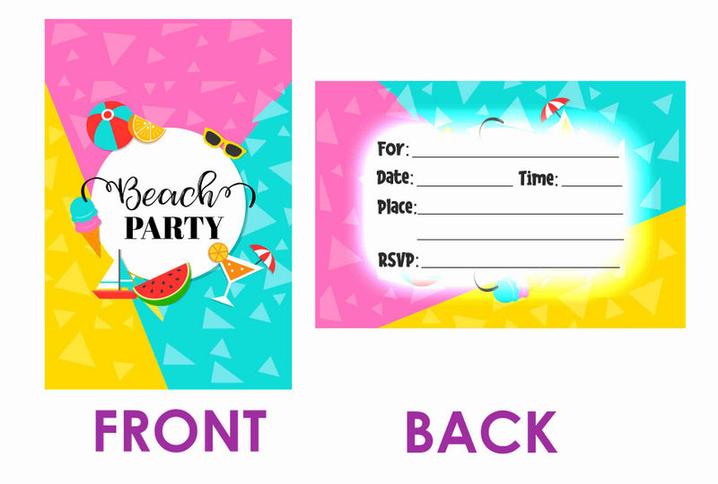 Beach Party Theme Children's Birthday Party Invitations Cards with Envelopes - Kids Birthday Party Invitations for Boys or Girls,- Invitation Cards (Pack of 10)