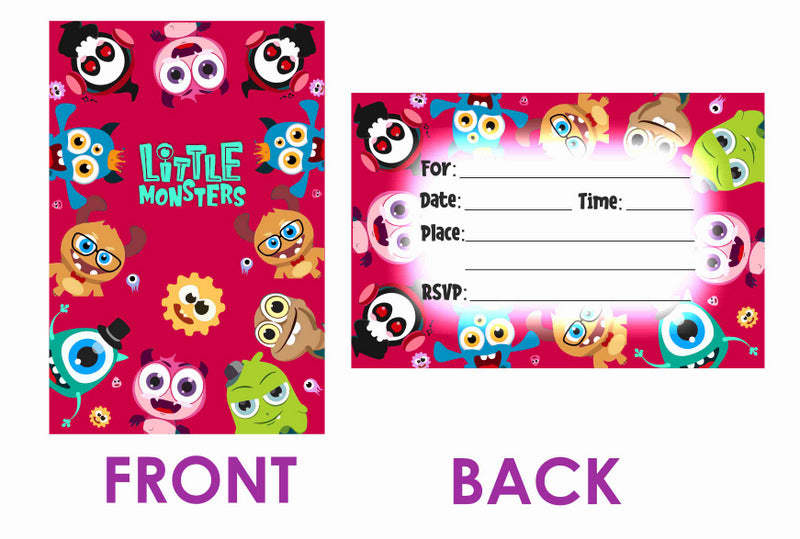 Little Monster Theme Children's Birthday Party Invitations Cards with Envelopes - Kids Birthday Party Invitations for Boys or Girls,- Invitation Cards (Pack of 10)