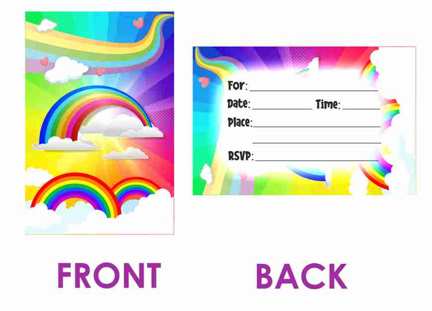 Rainbow Theme Children's Birthday Party Invitations Cards with Envelopes - Kids Birthday Party Invitations for Boys or Girls,- Invitation Cards (Pack of 10)