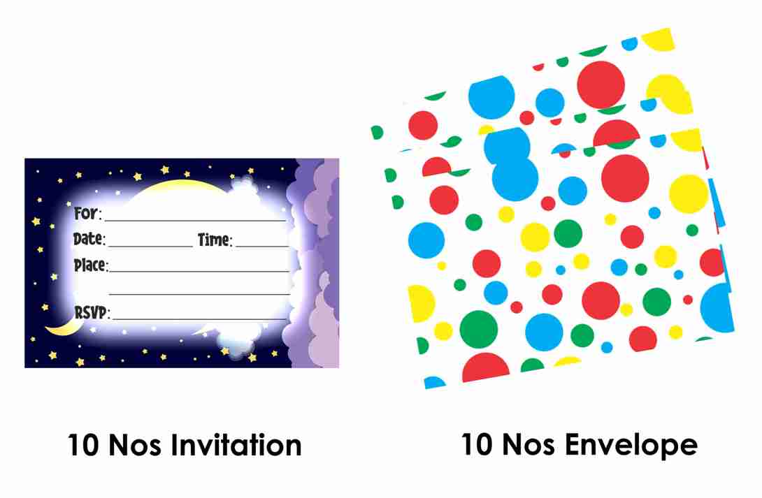 Moon and Stars Theme Children's Birthday Party Invitations Cards with Envelopes - Kids Birthday Party Invitations for Boys or Girls,- Invitation Cards (Pack of 10)