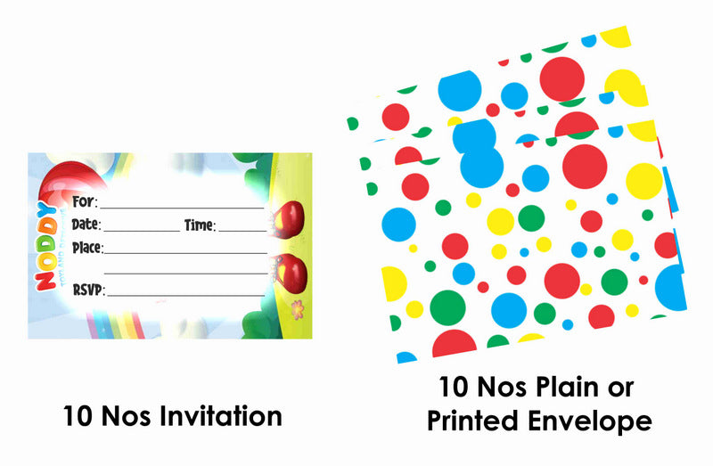 Noddy Theme Children's Birthday Party Invitations Cards with Envelopes - Kids Birthday Party Invitations for Boys or Girls,- Invitation Cards (Pack of 10)