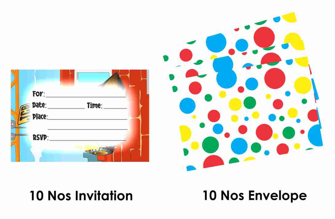 JCB Theme Children's Birthday Party Invitations Cards with Envelopes - Kids Birthday Party Invitations for Boys or Girls,- Invitation Cards (Pack of 10)