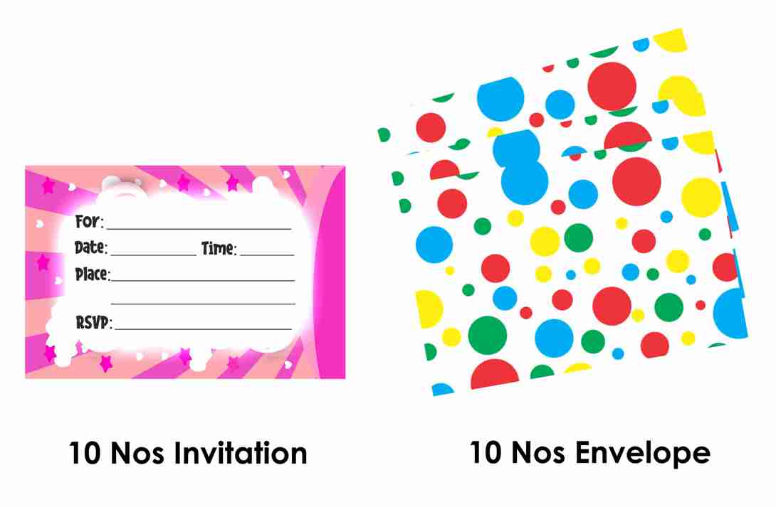 Pink Teddy Bear Theme Children's Birthday Party Invitations Cards with Envelopes - Kids Birthday Party Invitations for Boys or Girls,- Invitation Cards (Pack of 10)