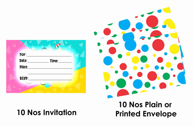 Beach Party Theme Children's Birthday Party Invitations Cards with Envelopes - Kids Birthday Party Invitations for Boys or Girls,- Invitation Cards (Pack of 10)