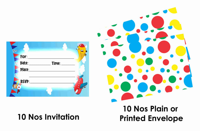 Pilot Theme Children's Birthday Party Invitations Cards with Envelopes - Kids Birthday Party Invitations for Boys or Girls,- Invitation Cards (Pack of 10)