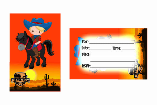 Cow Boy Wildwest Theme Children's Birthday Party Invitations Cards with Envelopes - Kids Birthday Party Invitations for Boys or Girls,- Invitation Cards (Pack of 10)